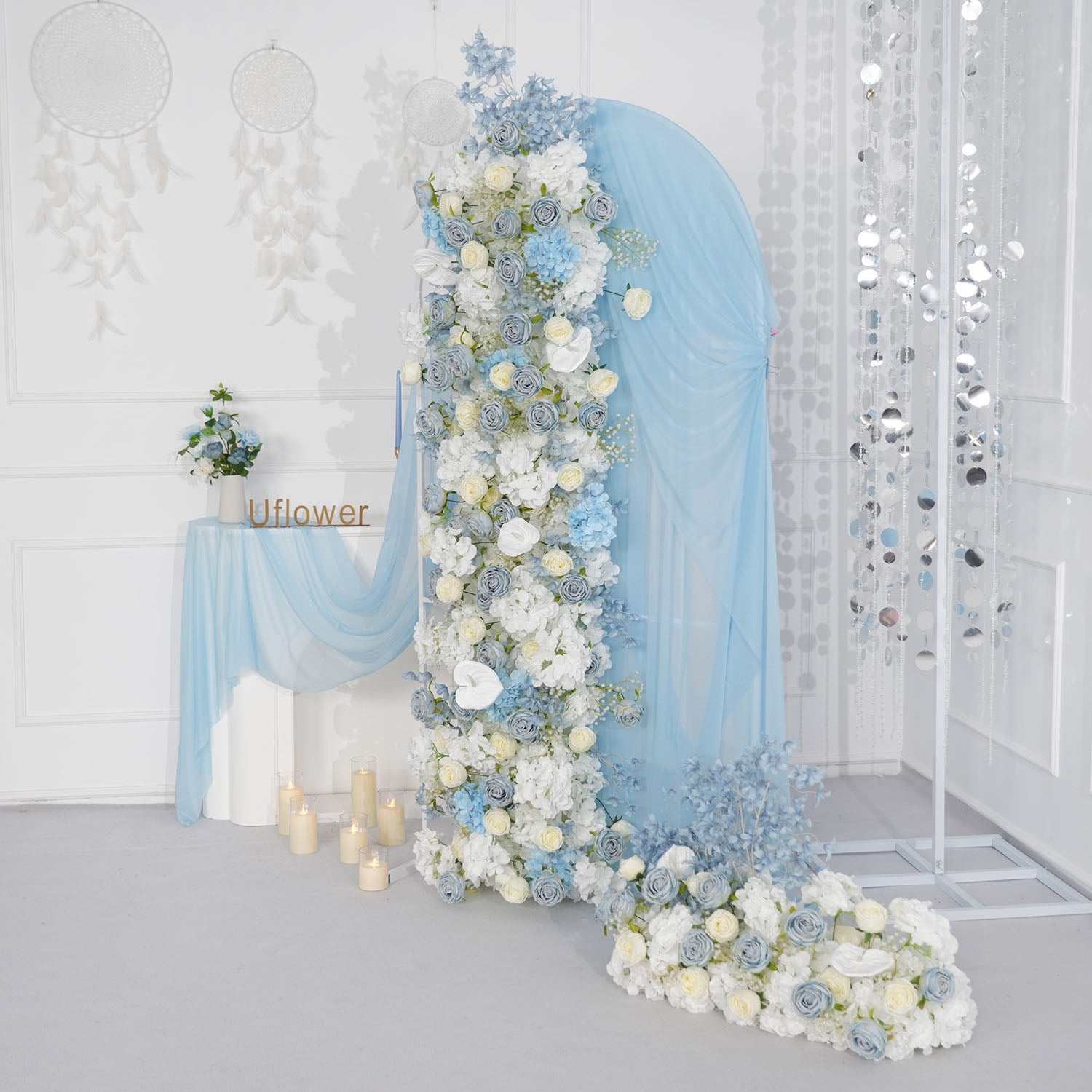 Uflower Blue White Flower Wedding Backdrop Arch Floral Arrangement
